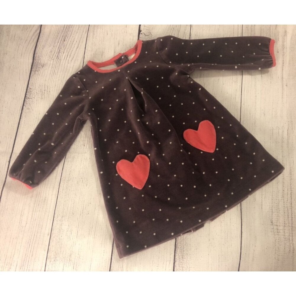 Mini Boden 6-12M Velour Dress With Heart Pockets